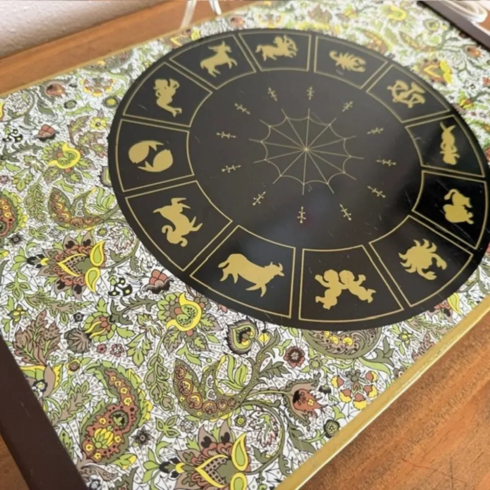 Vintage Zodiac Astrological Food Warming Tray Party Green Paisley ~17” x 11” EUC